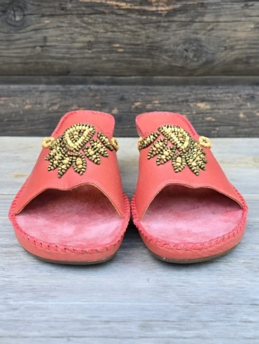 Clarks Artisan NEW Empress Y2K Coastal Boho Coral Beaded Wedge Slide Sandals 7M